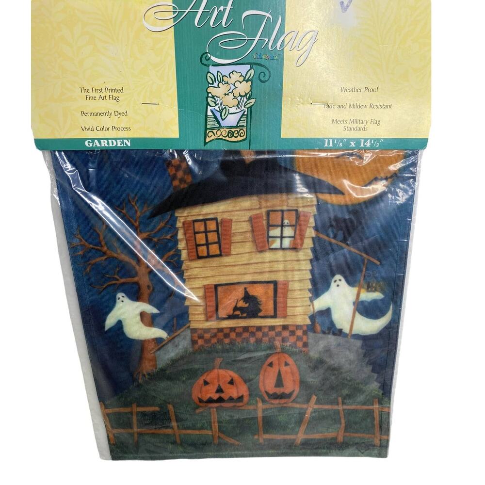 Vintage Toland Halloween Garden Flag Haunted House Ghosts Pumpkins NWT 11x14.5